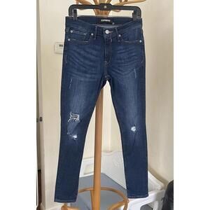 Express Jean Women's Size  4S/4C Legging Mid Rise Distressed Stretch Denim Jeans